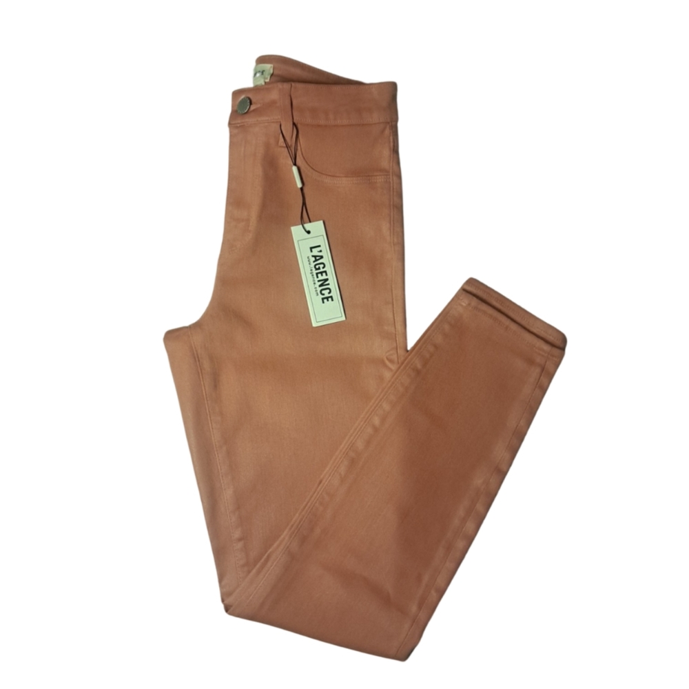 NWT L'AGENCE Margot H/R Skinny Color Dusty Rose Coated Pants Size 26